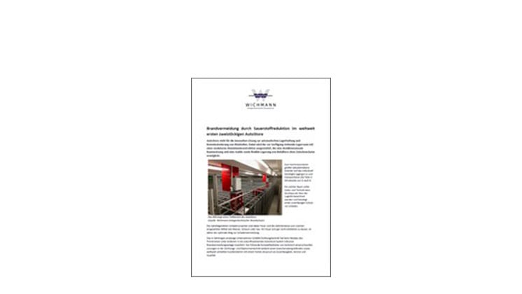 Referenzbericht der Fa. Wichmann zur Brandverhinderungsanlage der zweistöckigen Autostore Anlage